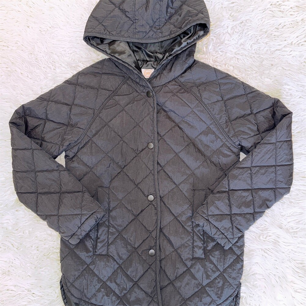Wonder Nation Girls Fall Quilted Hooded Jacket Black Snap Front Size M (7/8)